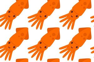 Orange squid pattern with long tentacles and smiling faces, perfect for kids marine-themed projects and wrapping paper vector