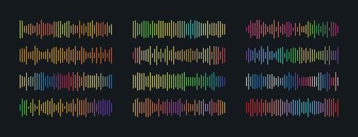 Radio Wave icons set. Multicolored gradient simple sound lines. Music media player audio bar. Record interface. Equalizer element with soundwave pulse used for mobile web app. vector