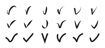 Hand drawn Check or tick icons set. Black checkmark isolated. Yes ok Symbol pack. Approved sign. vector