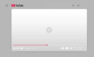 YouTube Player interface white mode. Streaming screen template. Social Media Display mockup for website and mobile apps. Blank channel frame. Access Buttons design vector