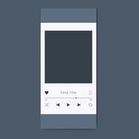 Phone Music Player UI template with play next button and song controls. Album art for Audio streaming app. Media device Interface mockup with empty place vector