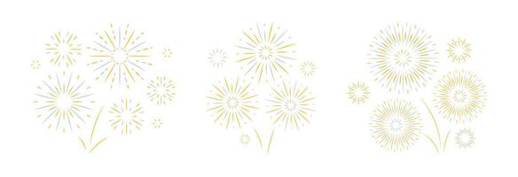 Yellow Festive Fireworks isolated on white background. Flat style. Simple flash decoration for holiday banner card poster. vector