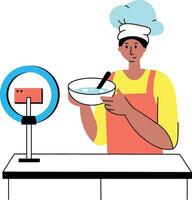 A flat style illustration showing online chef vector