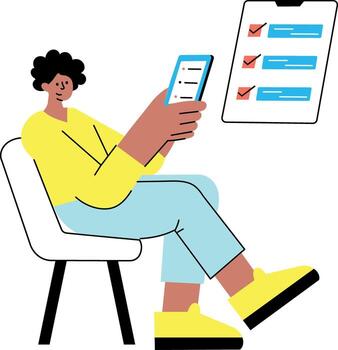 un plano estilo ilustración demostración un persona mirando a tarea lista vector