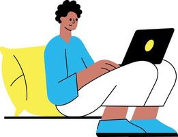 A flat style illustration showing a person doing virtual work vector