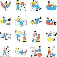people working and relaxing at home vector