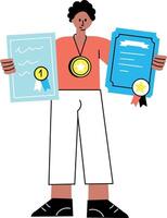 A flat style illustration showing a person holding certificates vector