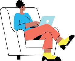 A flat style illustration showing a person doing remote work vector