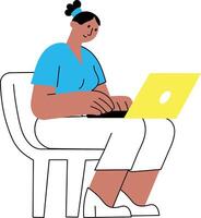 A flat style illustration showing a person doing work from home vector