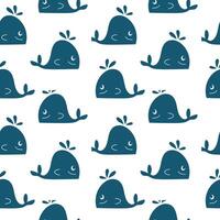 Whimsical seamless pattern featuring playful whales in a navy blue hue on a light background, ideal for various design projects vector