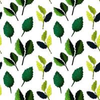 Colorful pattern featuring various styles of green leaves on a white background vector