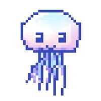 Colorful pixel art jellyfish swimming gracefully in a serene underwater environment during daytime vector