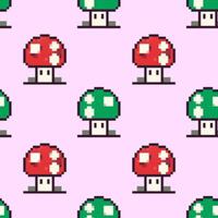 Colorful mushroom pattern on a soft pink background featuring vibrant red and green mushrooms in a playful design vector