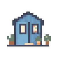 Cute blue house design with potted plants in a simple, minimalistic style suitable for various creative projects vector