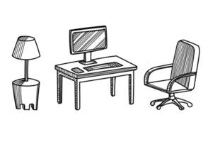 furniture including desk, chair, and lamp suitable for interior design projects vector