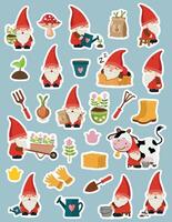 Colorful stickers of garden gnomes gardening vector