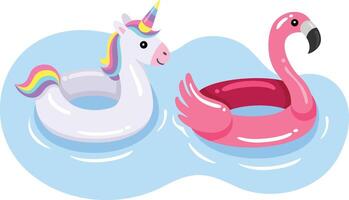 Unicorn and Flamingo Pool Floats on Water vector