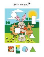 Bunny cut and glue activity for kids vector
