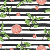Floral seamless pattern with stripes, leaves and flowers. Hand drawn floral compositions. Boho style. Summer. Floral pattern for textile, packaging, invitations illustration, greeting cards vector