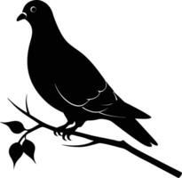Silhouette of a Pigeon Perched on a Branch with Leaves. new 2025 trendy vector