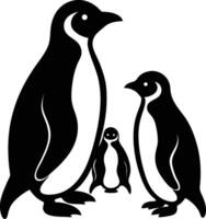 Three Penguins Family Silhouette Design. Silhouette Design of a Family of Three Penguins. new 2025 trendy. vector
