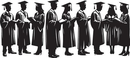 Group of Graduates in Caps and Gowns Silhouette. Group of Diverse Graduates Silhouette. vector