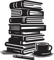Stack of Books and Coffee Cup Silhouette. Stack of Books Silhouette Illustration, Library and Education Icon vector