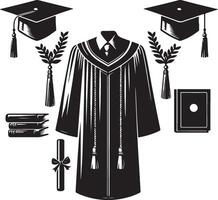 Graduation Cap, Gown and Accessories Illustration vector