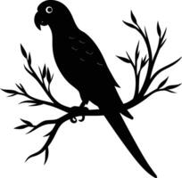 Silhouette of a Parrot Perched on a Branch with Foliage new 2025 trendy. vector
