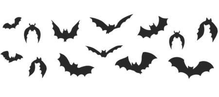 Flying bat silhouette row as Halloween border, divider. Isolated element in retro style. Great for frames, corner decor, or holiday banners. vector
