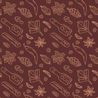 Seamless Pattern of Indian Spices Outline vector