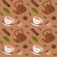Coffee pattern with teapots and spices vector