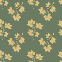 Branches of grapes on green background, pattern with silhouette of grape vine. Textile. vector