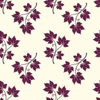 Burgundy grape branches on light cream background, pattern with silhouette of grape vine. Textile. vector