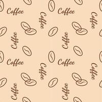 Pattern with coffee beans and lettering Coffee on beige background. vector