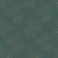Golden vine grapes on green background, pattern with grape contours. Textile background. vector