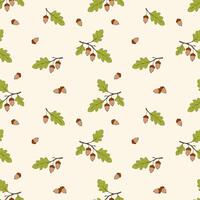 Autumn pattern with oak acorns, acorns on creme background. Seasonal ornament. Endless texture can be used for web design, printing onto fabric and paper or scrapbooking. vector