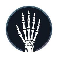 Stylized white skeleton hand icon with dark circular background and gradient border vector