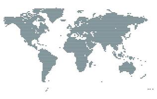 Futuristic horizontal line shape world map illustration. Use for business graphics, infographics, or global branding. Realistic line shape world map feathering abstract country boundary in graphic vector