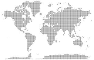 A detailed dotted design of the planet Earth featuring global continents in pixelated style for infographics. Realistic dotted world map feathering abstract country territory in dotted shape. vector