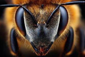 Extreme close-up shows the face of a Honey Bee looking forward photo