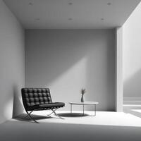 Interior of room with black chair and white round table photo