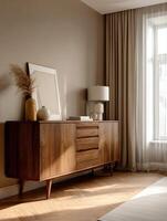 Stylish sideboard displays decor in an elegant Apartment Room photo