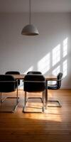 Bauhaus style dining room table and chairs with sunlight pattern photo