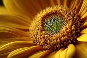 Close-up shows beautiful yellow petals of a vibrant sunflower photo