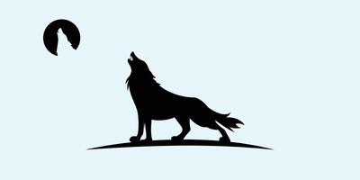 Howling Wolf Silhouette Logo on Moonlit Background vector