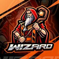 Wizard character in red cloak and staff vector