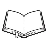 Simple open book illustration with bookmark in black and white outline for education vector