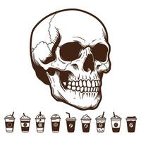 illustration of skull and coffee beverages in a hand drawn vintage style design vector