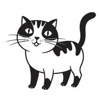 Cute black and white cartoon cat standing and smiling with whiskers on isolated background vector